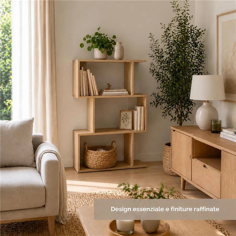 LIBRERIA IN MDF ROVERE CON TRE RIPIANI SFALSATI MISURE: 70X24X96 CM