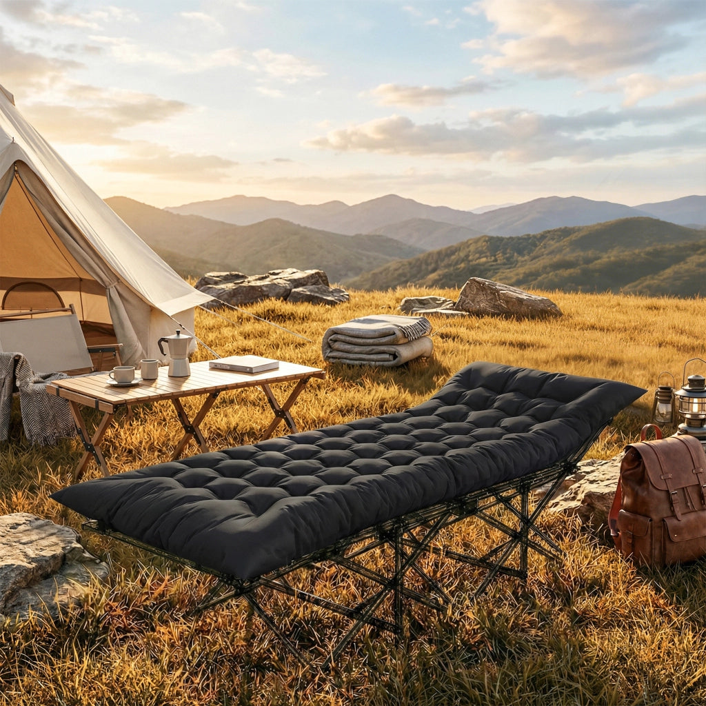 Letto da Campeggio Pieghevole Portatile con Cinghie Antiscivolo ¨C Zephmum ¨C Nero
