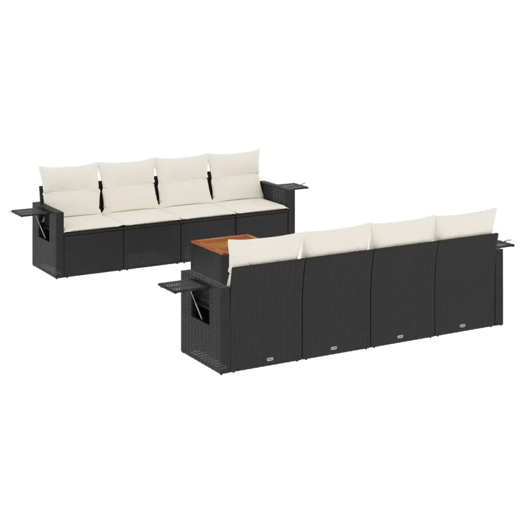 Set Divani da Giardino 9 pz con Cuscini Nero in Polyrattan 3256812