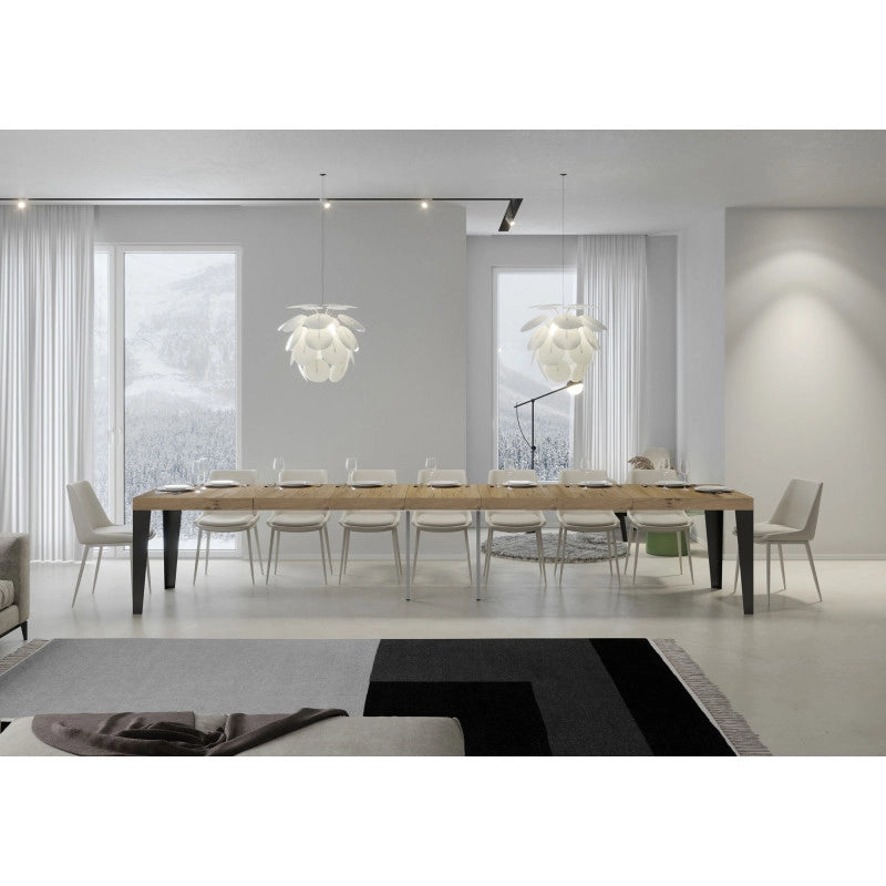Tavolo allungabile 140/400x90 cm Flame Premium telaio Antracite - Quercia Natura