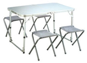 SET CAMPEGGIO TAVOLO + 4 SGABELLI PIEHEVOLE RICHIUDIBILE IN ALLUMINIO