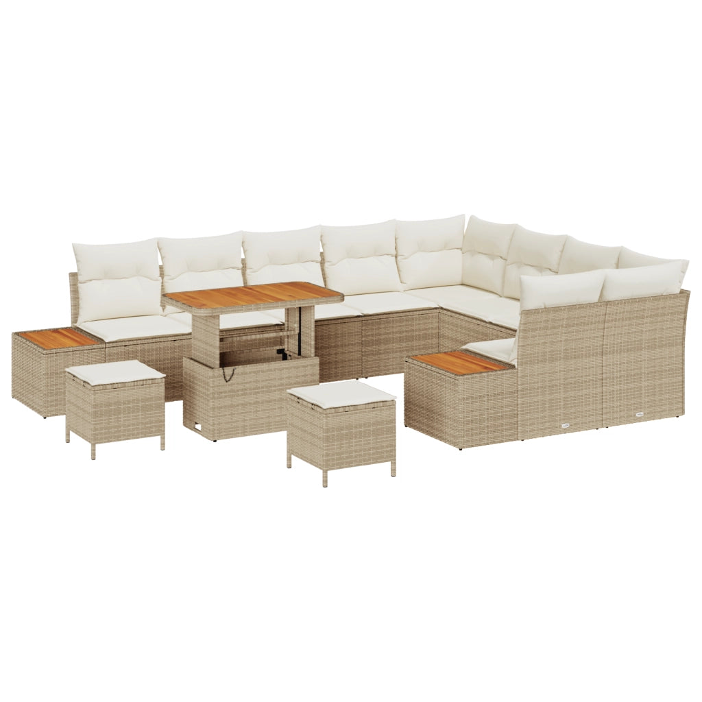 Set Divano da Giardino 12 Pezzi con Cuscini Beige in Polyrattan Acacia