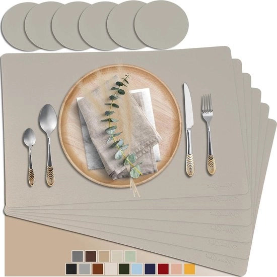Set di Piatti di Imitazione Cuoio Premium da 6 pezzi - Placemats in Cuoio Finto Resistenti all'Acqua e alla Lavastoviglie in Stile Pelle - Forma Quadrata Tostatura