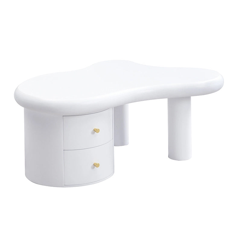 Tavolino da caffè bianco 97 x 64 x 42 cm, forma irregolare, 2 cassetti, MDF