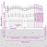 Recinzione da Giardino con Punta a Lancia Nera 190cm Acciaio cod mxl 24895