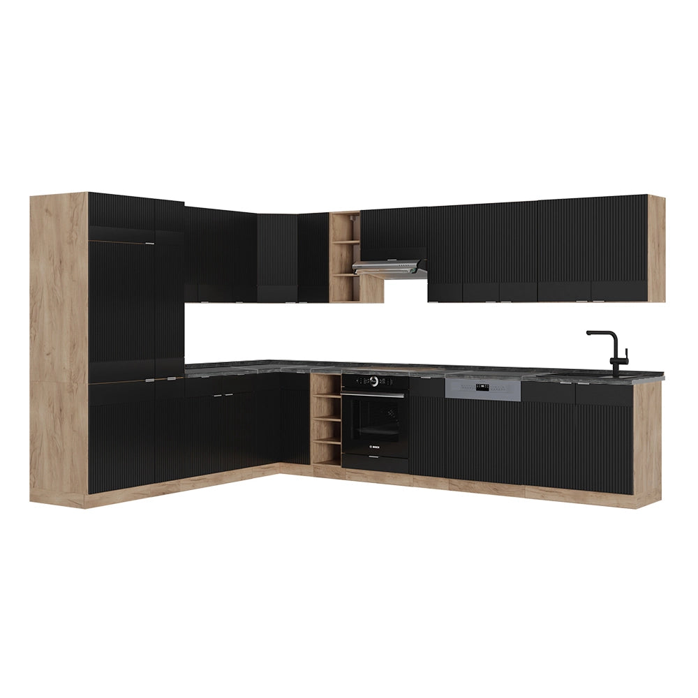 Cucina angolare completa Fame-Line Nero rigato/Rovere dorato 347 x 60 cm, PL Antracite Vicco
