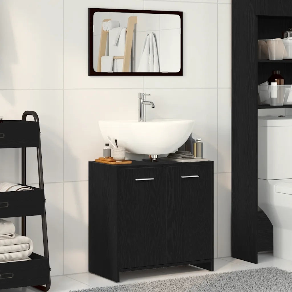 Mobile da Bagno con Specchio Rovere Nero in Legno Multistrato 862014