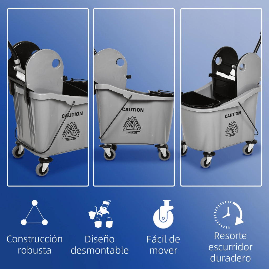 Carrello per Pulizie con Secchi Separati e Sgocciolatoio ¨C Zephmum ¨C Grigio 54x41x91,5cm