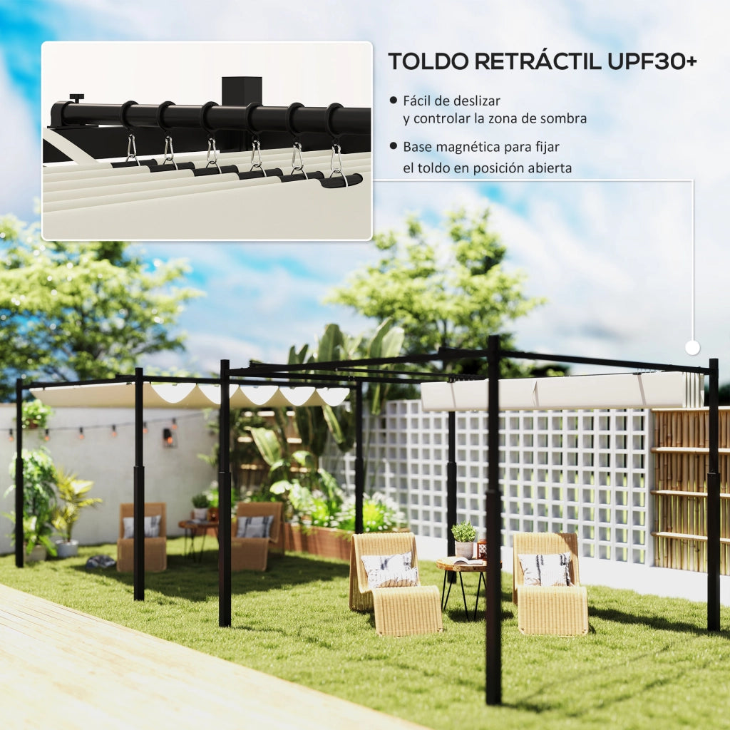 Pergola da giardino 3x3 m con tetto retrattile ¨C zephmum ¨C crema, metallo
