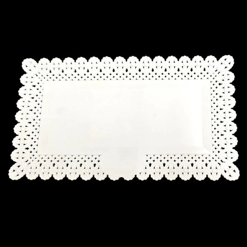 Trade Shop - Set 2pz Vassoio Trama Trinato Bianco 37x22cm Rettangolare Piatto Sotto Dolci Trasporto -