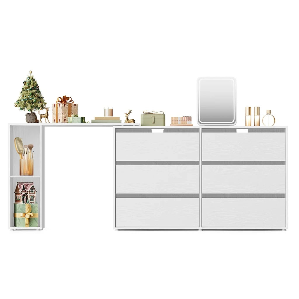 Comò da toeletta a montaggio rapido 39 x 120 x 72 cm cassettiera contenitore con ripiani affiancati o a L per camera da letto ufficio bianco 12_0006065