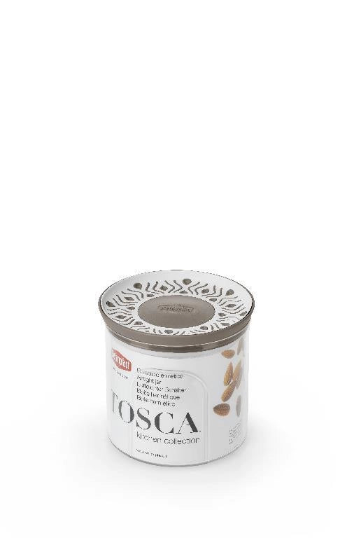 Tosca barattolo da cucina tondo ermetico colore bianco e tortora chiaro  0,7 lt