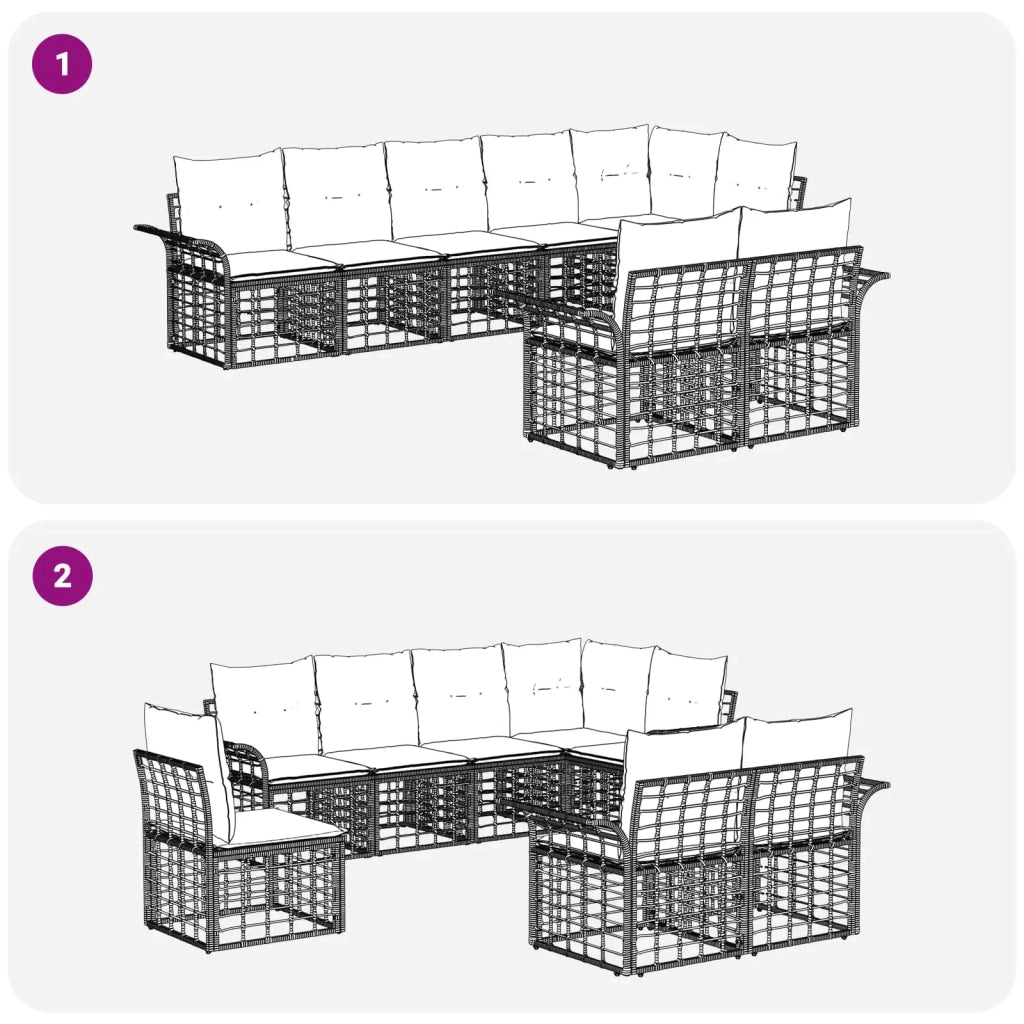Set di divani da esterno 8 pz Nero e Grigio scuro polyrattan 3437729