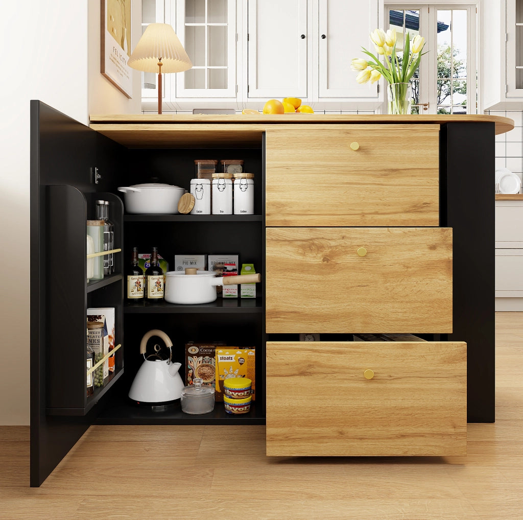 Tavolo bar 138-204x39x104 cm girevole e allungabile con ampio spazio contenitivo in MDF nero