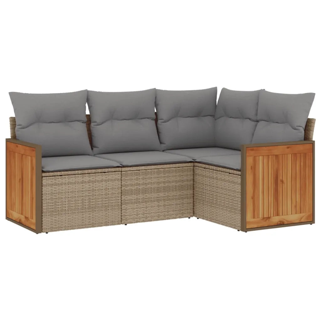 Set Divano da Giardino 4 pz | Set Salotto da Giardino con Cuscini Beige in Polyrattan