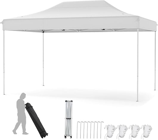 Gazebo da Giardino Pop-up Pieghevole 445 x 300 CM, Grande Tenda da Patio Impermeabile, Altezza Regolabile, Protezione Solare, con Borsa da Trasporto e Ruote per Campeggio, Spiaggia (Beige)