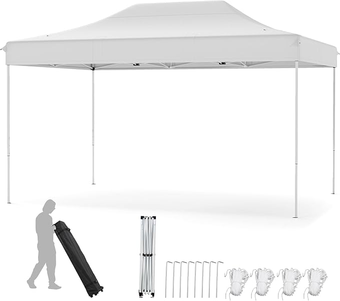 Gazebo da Giardino Pop-up Pieghevole 445 x 300 CM, Grande Tenda da Patio Impermeabile, Altezza Regolabile, Protezione Solare, con Borsa da Trasporto e Ruote per Campeggio, Spiaggia (Beige)