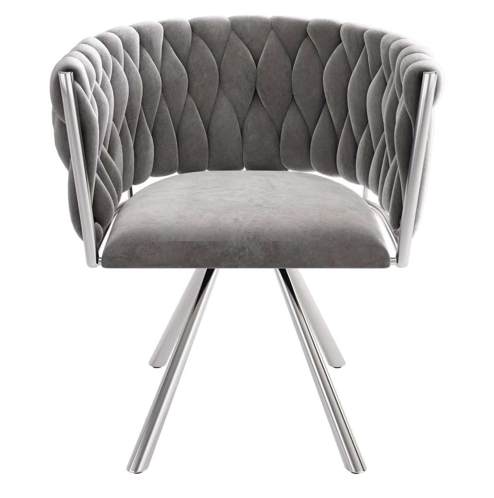 Set 6 sedie da pranzo girevoli 360° in velluto grigio con struttura in metallo