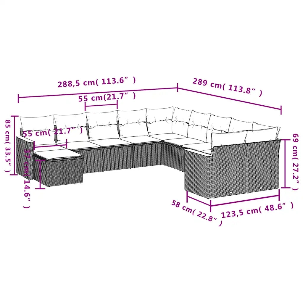 Set Divani da Giardino 11 pz con Cuscini Grigio in Polyrattan 3226572
