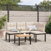 Set Panche Giardino Cuscini 3pz Nero Acciaio Verniciato Polvere