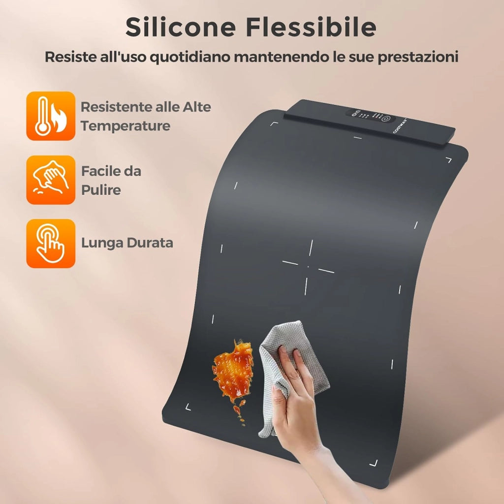 Vassoio Riscaldante Elettrico, Scaldavivande Arrotolabile e Portatile con Temperatura Regolabile e Timer, Riscaldamento Rapido e Spegnimento Automatico, 64x41 cm
