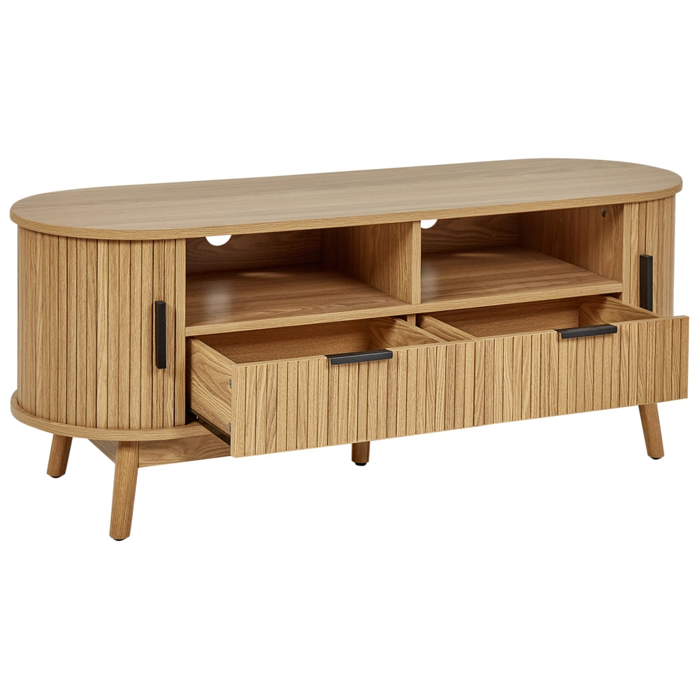 Porta TV Legno chiaro Gambe in legno massiccio MDF 2 ante scorrevoli 2 cassetti 2 ripiani Mobile Soggiorno