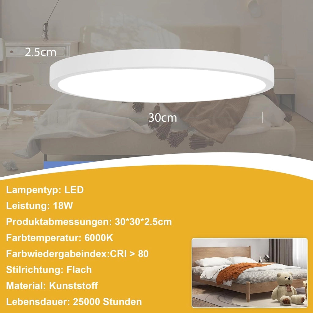 ZMH Lampada da soffitto plafoniera LED bagno 30 cm rotonda piatta 18W
