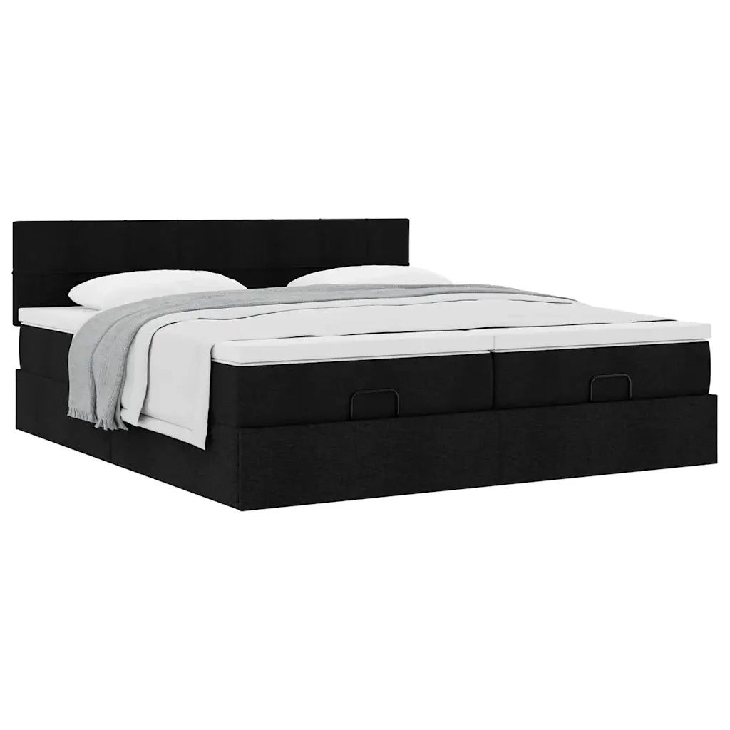 Struttura Letto Pouf con Materassi Nero 180x200 cm in Tessuto
