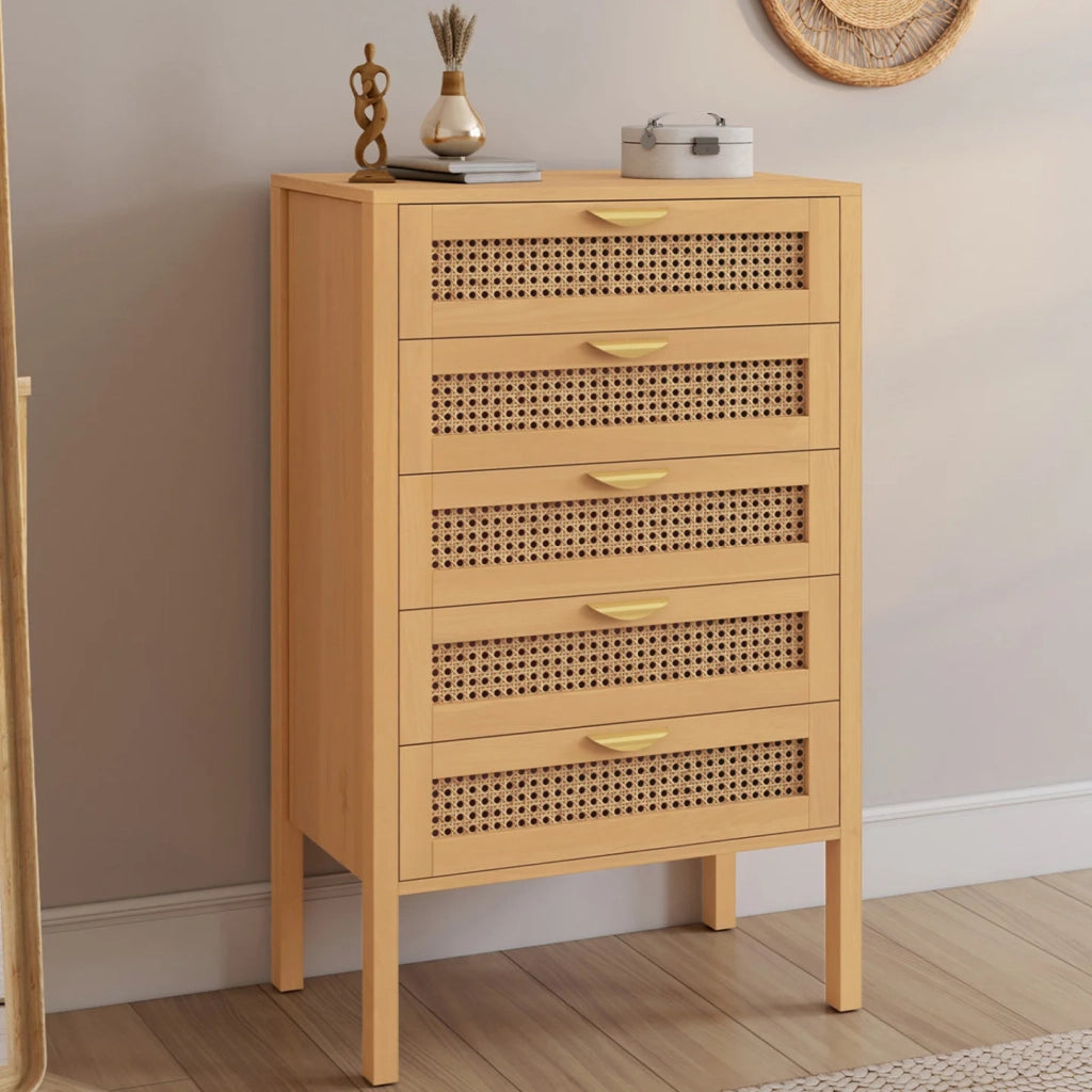 IDMarket - EDHEN Cassettiera a 5 cassetti 60 cm in canna color legno