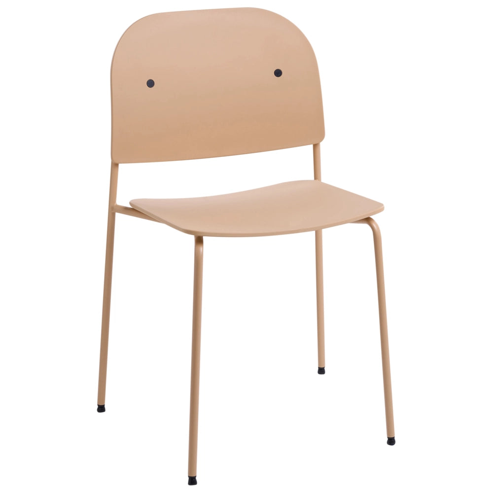 Set di 2 sedie da pranzo con seduta in materiale sintetico beige e struttura in metallo, in stile minimalista scandinavo, per la zona pranzo della cucina