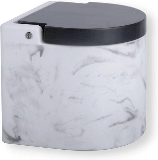 Zuppo di sale coarsa e fine, Zuppo di sale per cucina o tavola in ceramica con manico di bambù ecologico, Dimensioni 11,7 x 11,5 x 11,3 cm. Marmo