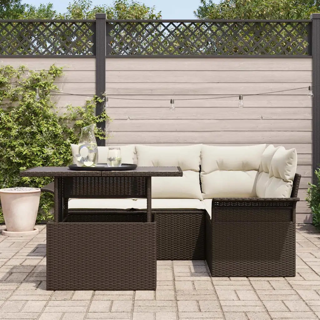 Set Divano da Giardino con cuscino 5 pcs Marrone Poly Rattan 3348274
