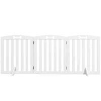 Cancellino per Cani Pieghevole a 3 Pannelli con 2 Supporti, in Legno Bianco, 155x30x61 cm