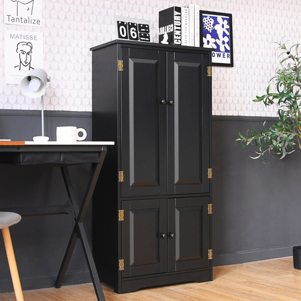 Armadio verticale a doppia anta con mensola regolabile, Organizer di legno per salone e camera da letto Nero-Credenze e cassettiere