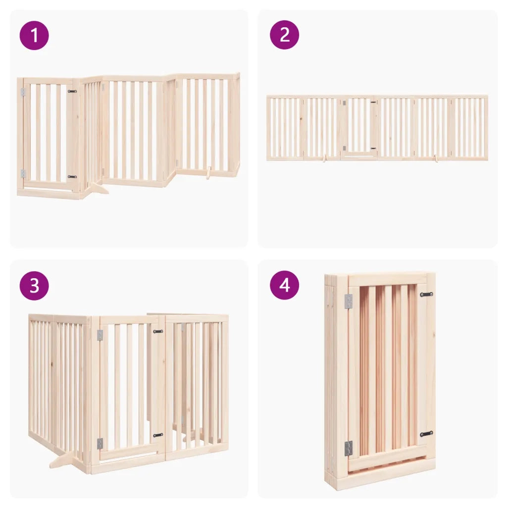 Cancelletto per cani con porta pieghevole 6 pannelli 300 cm in legno di pioppo 352239
