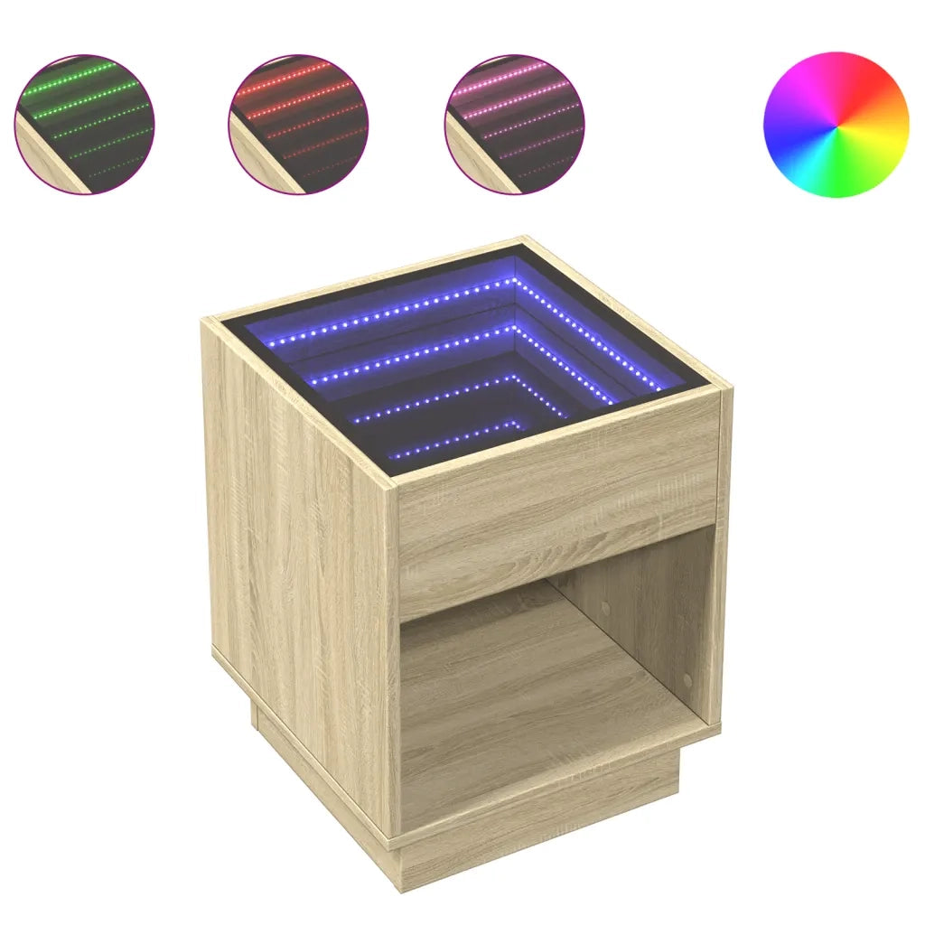 vidaXL Tavolino da Salotto con LED Infinity Rovere Sonoma 40x40x50 cm