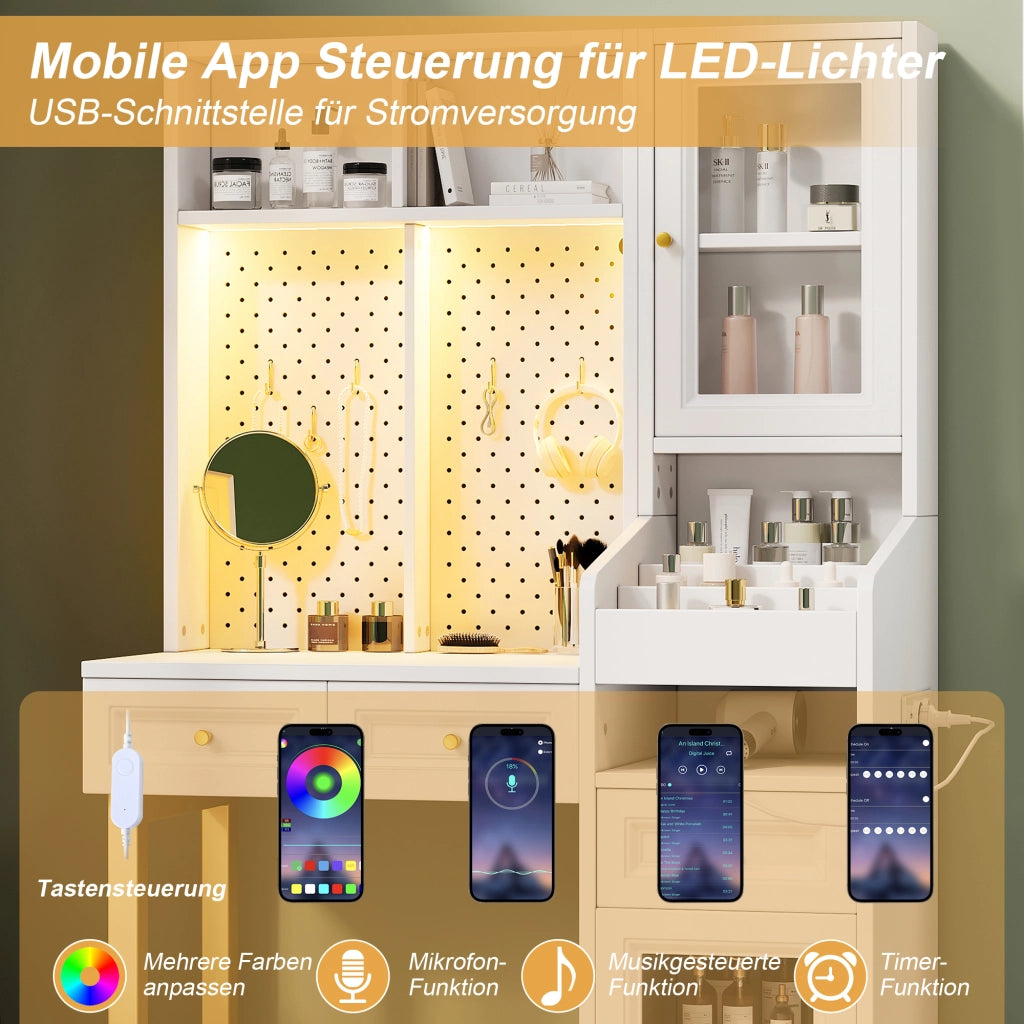 TOELETTA multifunzionale LED 100x45x156 cm MDF bianco e oro