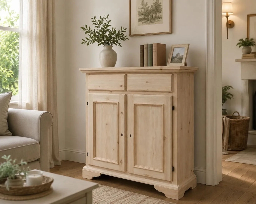 Credenza 2 porte 2 cassetti legno grezzo 90x40x94 (5011) - Mobili 2G