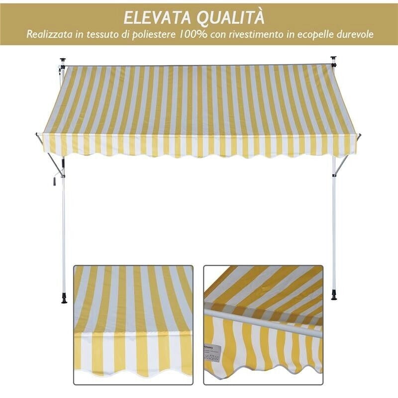 TENDA DA SOLE A MURO CON PALI DI SUPPORTO 300 X 150 CM  COLORE BIANCO E GIALLO