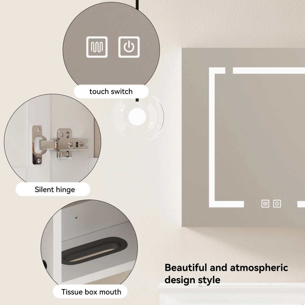 Armadio a specchio LED da parete in MDF e vetro; bianco