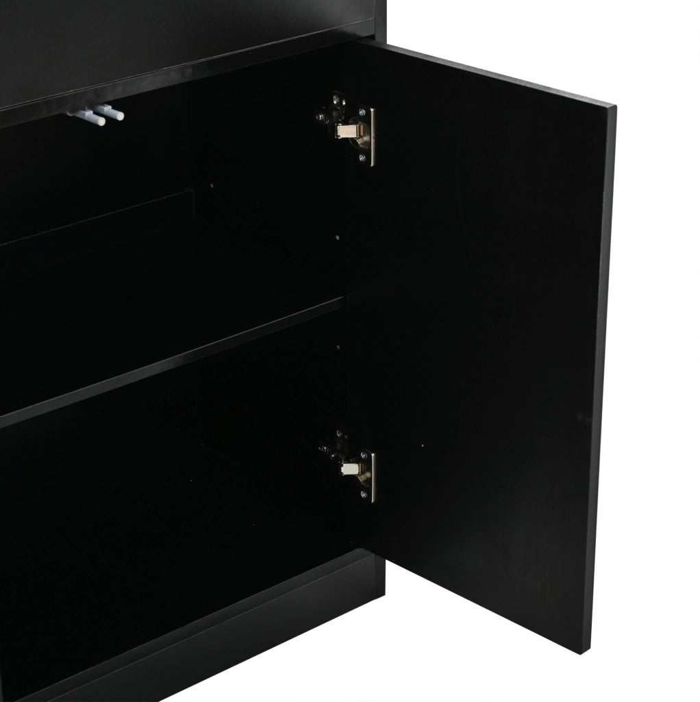 VETRINA LED 70x34x180 cm Nera con 2 Cassetti e Vetro Temperato