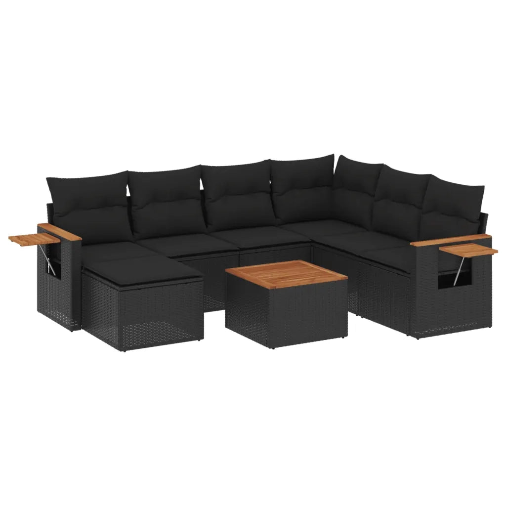 Set Divani da Giardino con Cuscini 8 pz Nero in Polyrattan 3259451