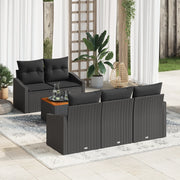 Set divano da giardino a 6 pezzi con cuscini Nero Polyrattan Acacia