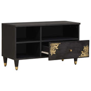 Mobile TV | Armadietto TV | Mobile Porta TV Nero 80 x 33 x 46 cm Legno di mango massello