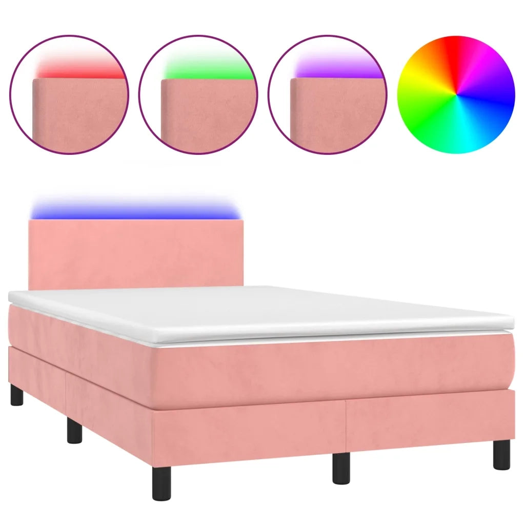 Letto a Molle con Materasso e LED Rosa 120x200 cm in Velluto 3134278