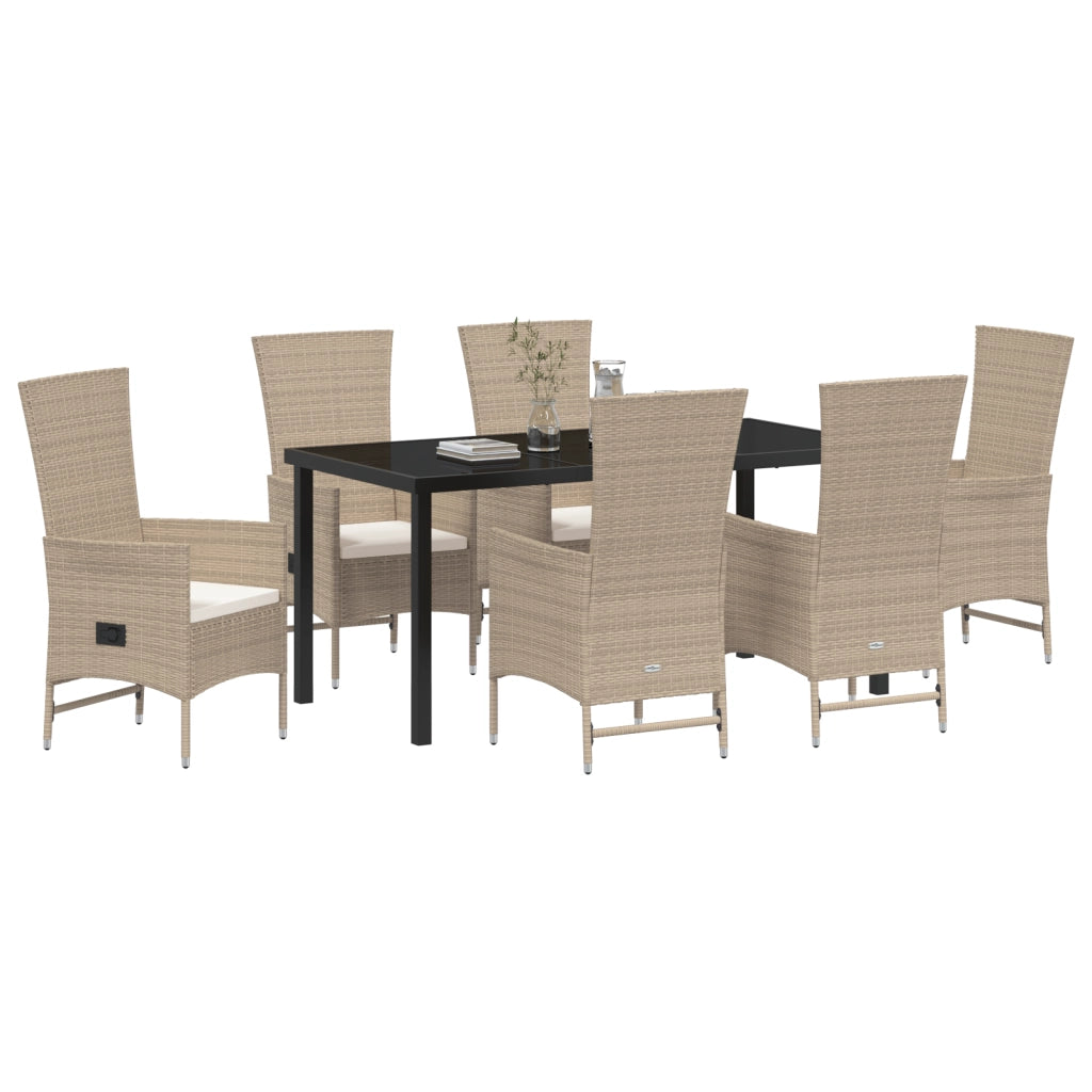 Set da Pranzo da Giardino con Cuscini 7 Pezzi Beige Polyrattan