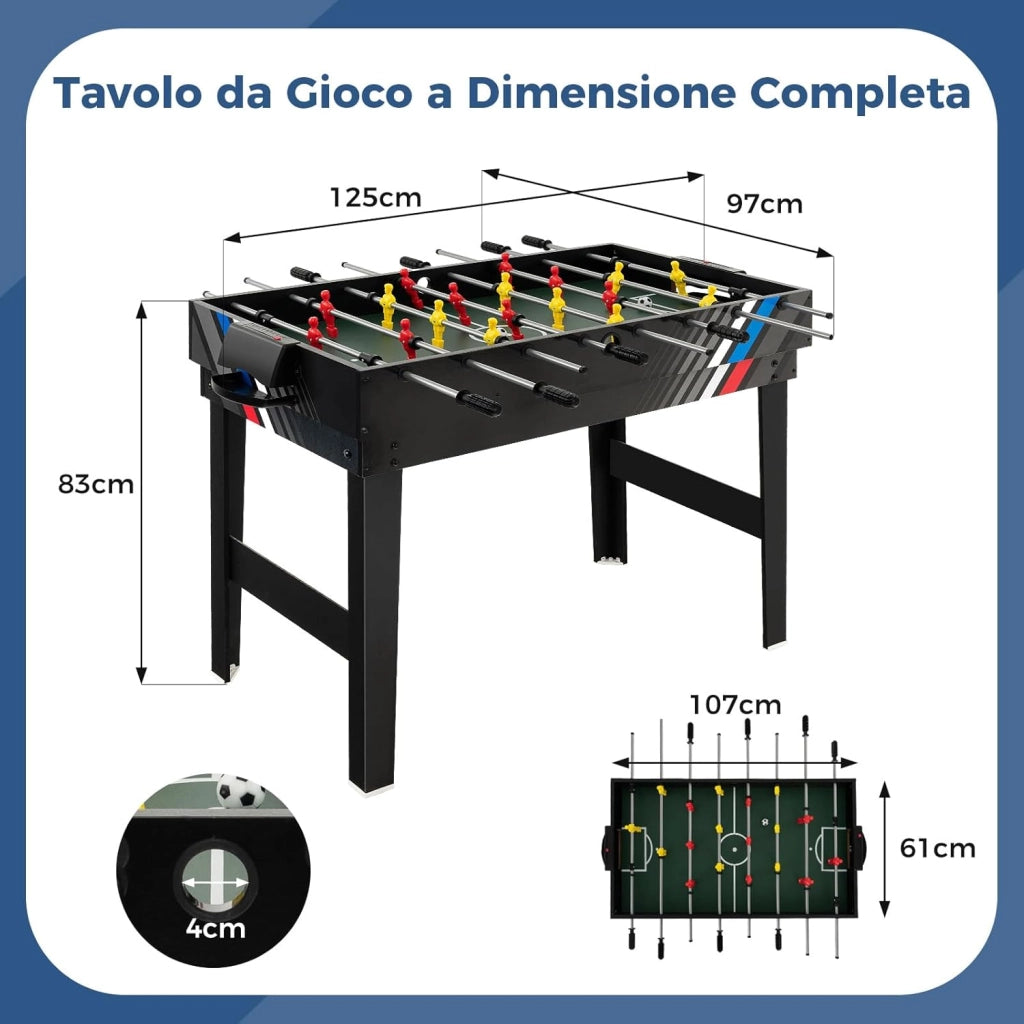 4 in 1 Tavolo Multigioco, Calcio Balilla/Tavolo da Biliardo/Ping Pong/Air Hockey, Calcetto Multigioco Impilabile per Casa Feste Bar, 125x97x83 cm
