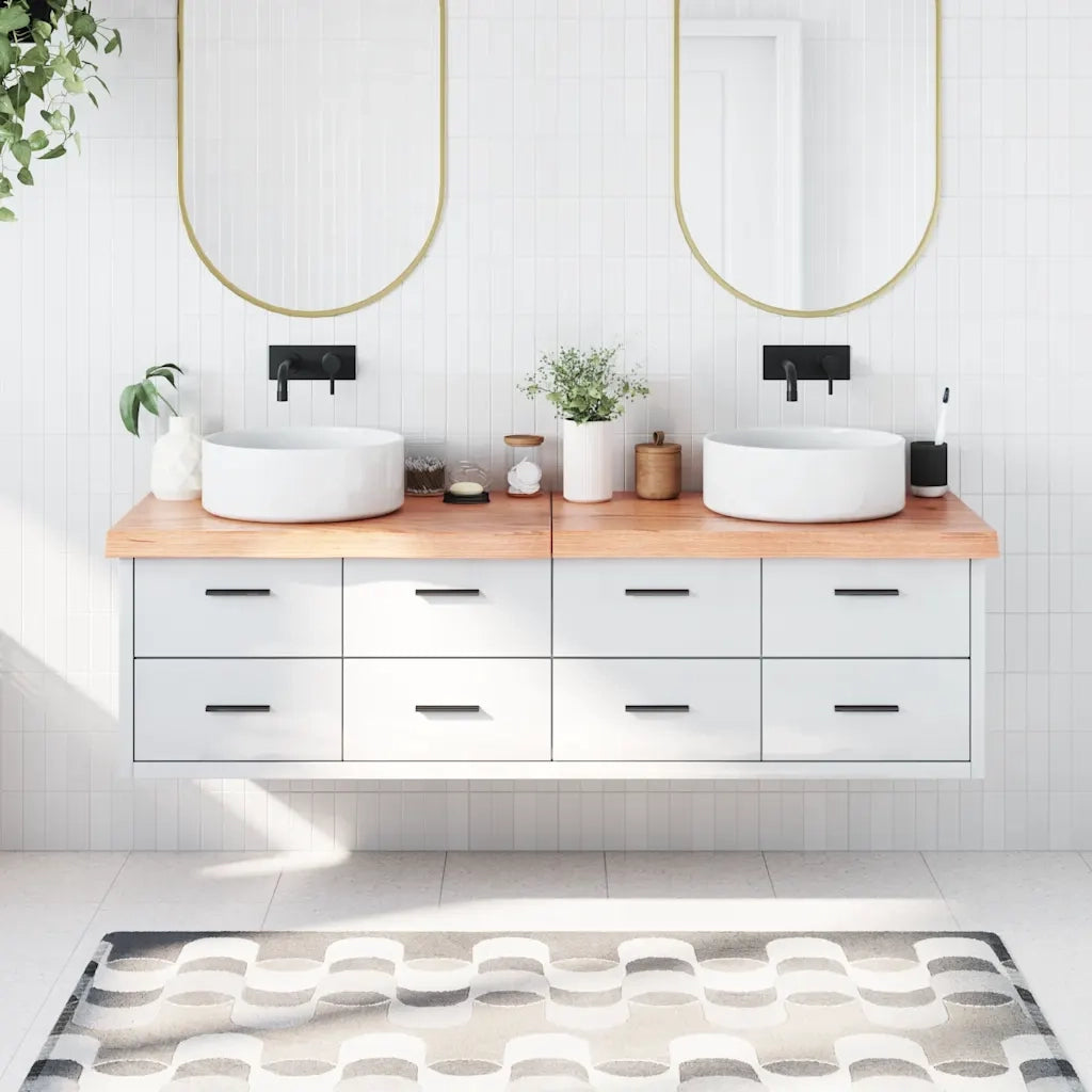 Piano Bagno Marrone 180x50x(2-6) cm Legno Massello Trattato 3156166