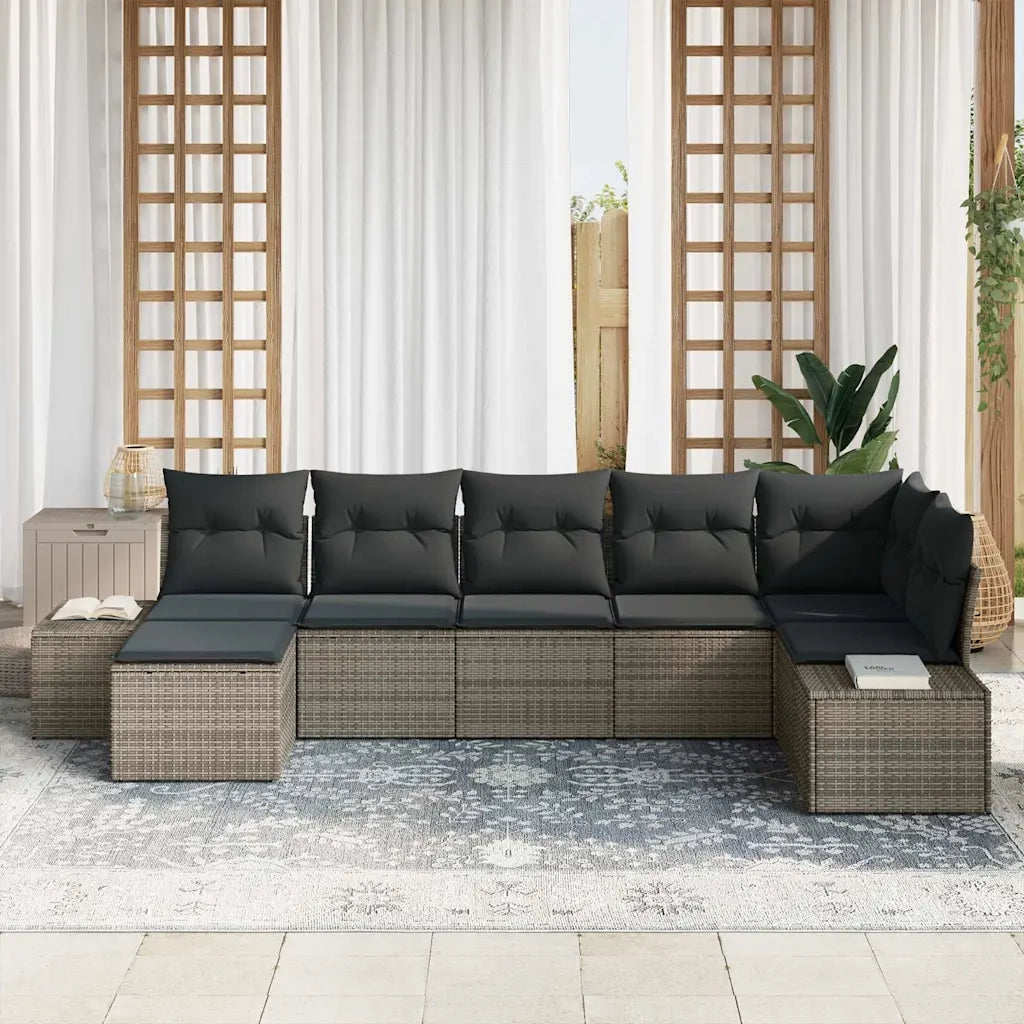 Set Divano da Giardino con cuscino 7 pcs Grigio polyrattan