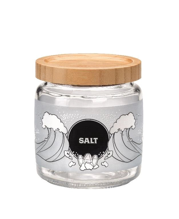 1 Barattolo Contenitore da Cucina in vetro Tappo in Bamboo Sale 750 ml